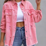 Damen Oversized Jeansjacke – Trendige Übergangsjacke mit Distressed Look