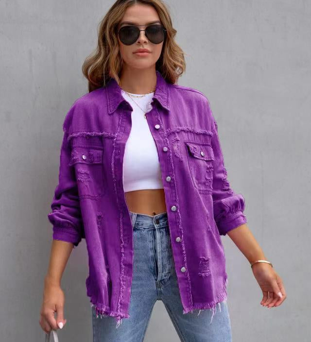 Damen Oversized Jeansjacke – Trendige Übergangsjacke mit Distressed Look