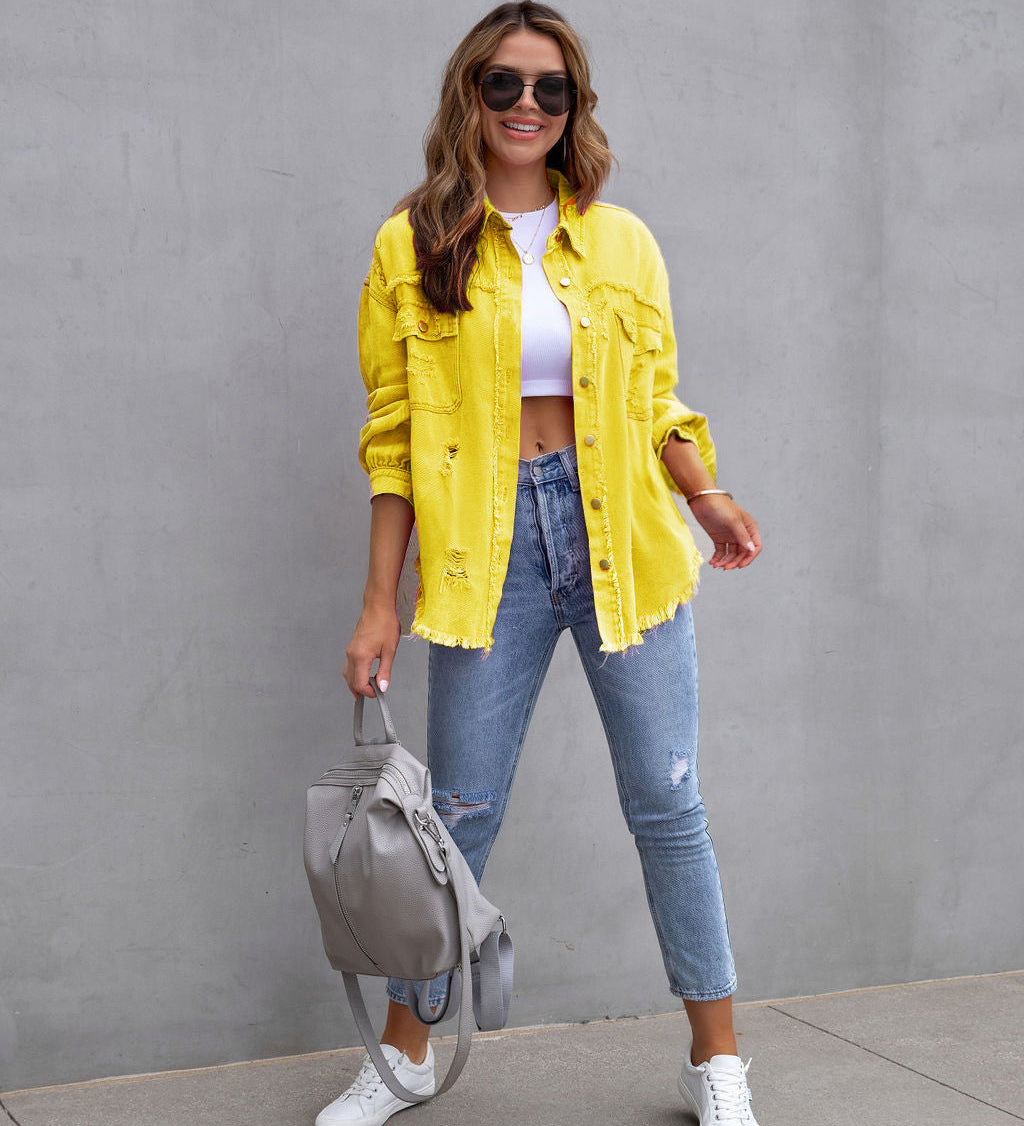 Damen Oversized Jeansjacke – Trendige Übergangsjacke mit Distressed Look