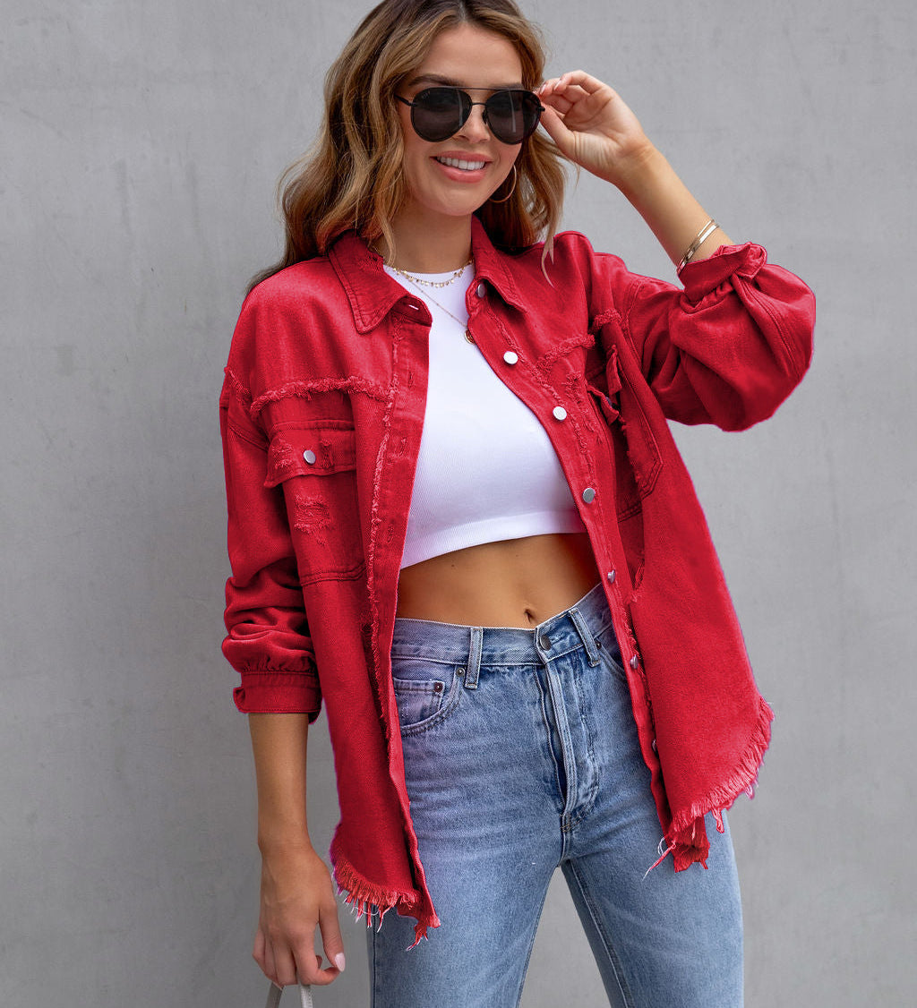 Damen Oversized Jeansjacke – Trendige Übergangsjacke mit Distressed Look