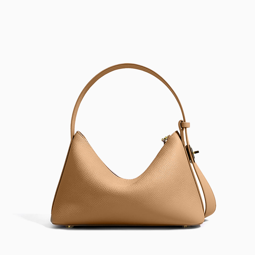 Delia | Kleine Damen-Schultertasche aus strukturiertem Leder in Camel mit goldfarbenem Schlossverschluss