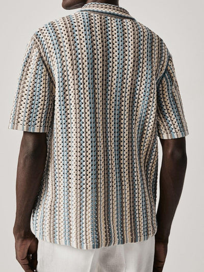 Luftiges Häkel-Poloshirt mit Streifenmuster
