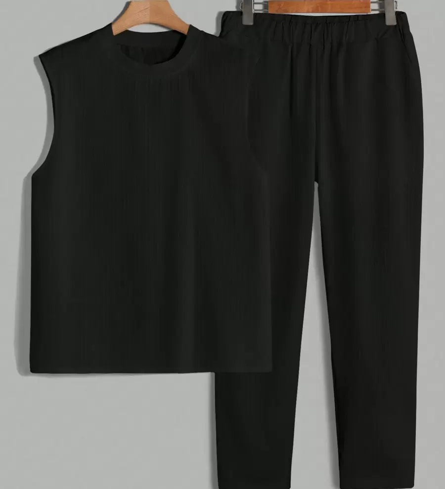Modernes Herren-Set in Feinripp-Optik | Ärmelloses Top & Hose