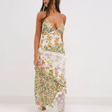 Blumiges Maxikleid mit Spitze und Spaghettiträgern für Damen
