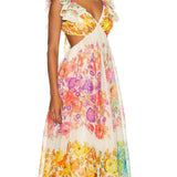 Maxikleid mit Blumenmuster, V-Ausschnitt und Rüschen-Trägern für Damen