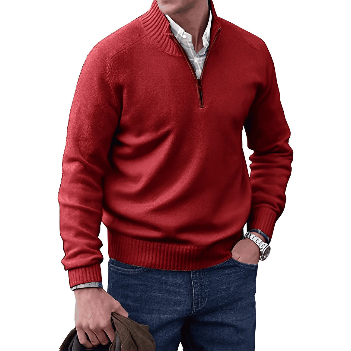 Klassischer Herren Pullover mit Reißverschlusskragen – Stilvoller Strick für jeden Anlass