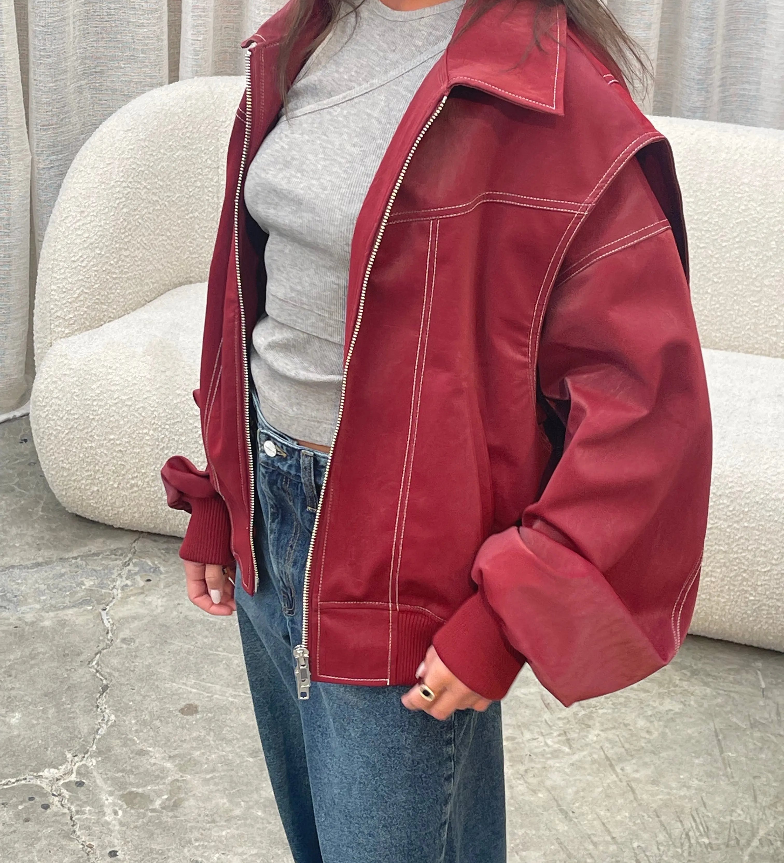 Jade | Übergroße Kontrastnaht Jacke Zendoo.de