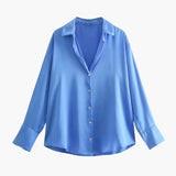 Satin-Style Damenbluse mit Knopfleiste – Elegant, Fließend & Zeitlos