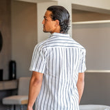 Charles | Gestreiftes Herren-Sommer Leinenhemd mit Stehkragen
