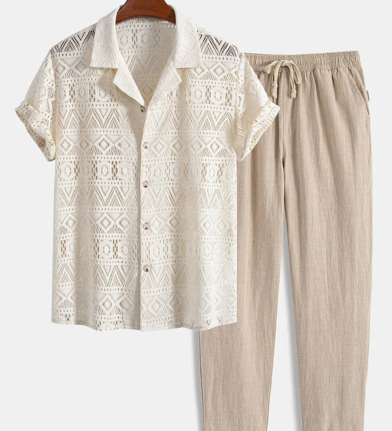 Extravagantes Herren Sommer-Set in Häkel-Optik | Hemd & Lange Hose