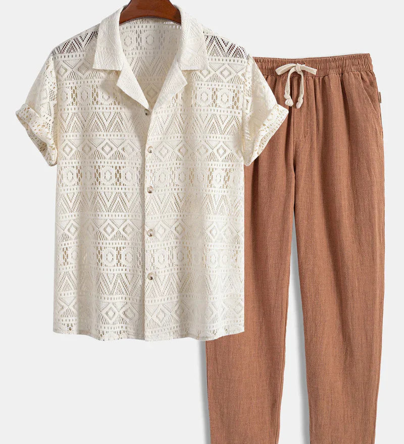 Extravagantes Herren Sommer-Set in Häkel-Optik | Hemd & Lange Hose