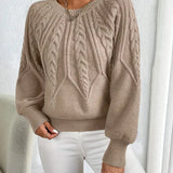Damen Strickpullover – Eleganter Zopfmuster Pullover mit Rundhals