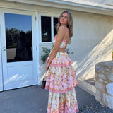 Odetta | Romantisches Blumen Maxikleid mit Zurück Spitzen-Details