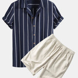 Klassisches Herren Sommer-Set mit Streifen | Hemd & Shorts