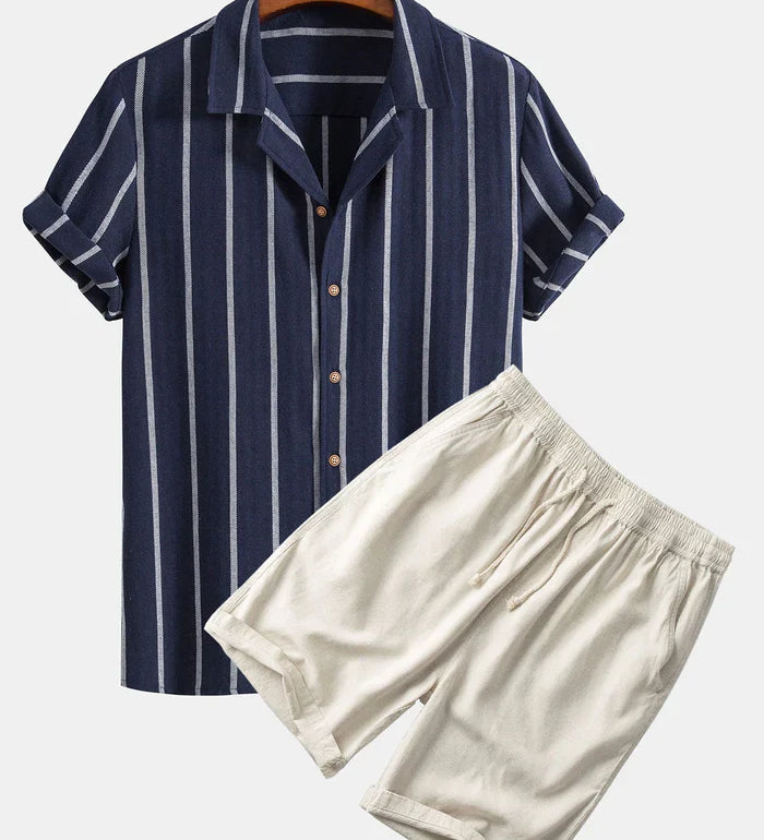 Klassisches Herren Sommer-Set mit Streifen | Hemd & Shorts