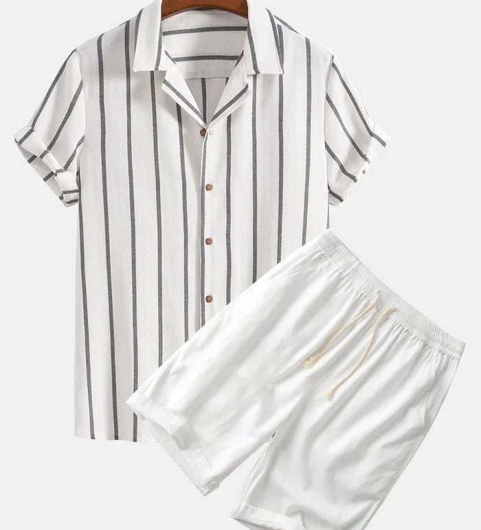 Klassisches Herren Sommer-Set mit Streifen | Hemd & Shorts