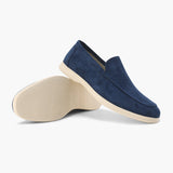 Carson |  Marineblau Zopfmuster-Pullover 3-teiliges Set mit hose & Wildleder-Loafer