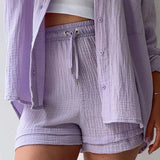 Lässiges 2-Teiler Damen Set – Oversize Hemd & Shorts aus Musselin | Zendoo.de
