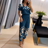 Damen Sommer Zweiteiler mit modernem Print und V-Ausschnitt