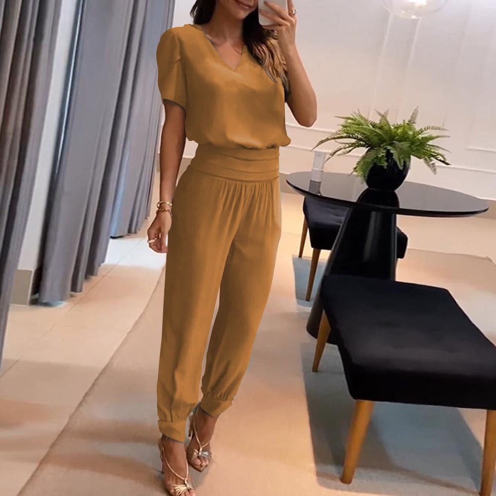 Damen Sommer Zweiteiler mit modernem Print und V-Ausschnitt