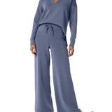 Damen Zweiteiler mit Kragenpullover und weitem Hosen-Set