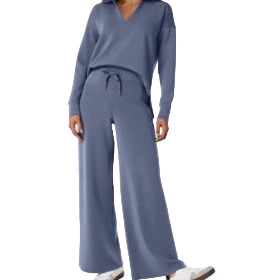 Damen Zweiteiler mit Kragenpullover und weitem Hosen-Set