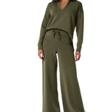 Damen Zweiteiler mit Kragenpullover und weitem Hosen-Set