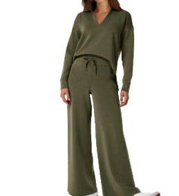 Damen Zweiteiler mit Kragenpullover und weitem Hosen-Set