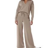 Damen Zweiteiler mit Kragenpullover und weitem Hosen-Set