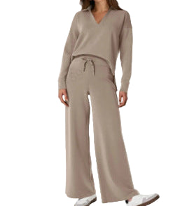 Damen Zweiteiler mit Kragenpullover und weitem Hosen-Set