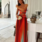 Maxi Sommerkleid mit Cut-Outs & Bandeau-Top – Farbverlauf Rot-Orange
