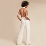 Damen Jumpsuit mit Tiefer V-Ausschnitt – Eleganter Ärmelloser Overall mit Weitem Bein