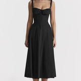Laura | Schwarzes Corsagen-Midikleid mit A-Linie & Trägern