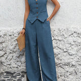 Eleganter Zweiteiler mit Weste und weiter Hose – Stilvoller Look für Alltag & Events