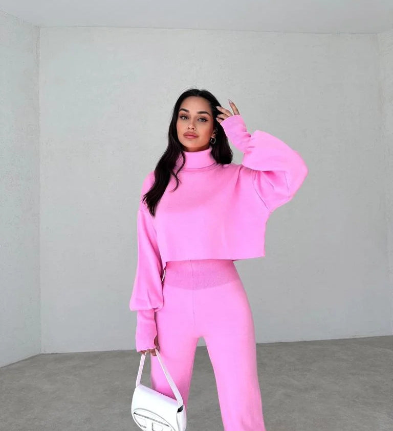 Modisches Zweiteiler Set mit Rollkragen Pullover und Hose – Trendiger Streetstyle Look
