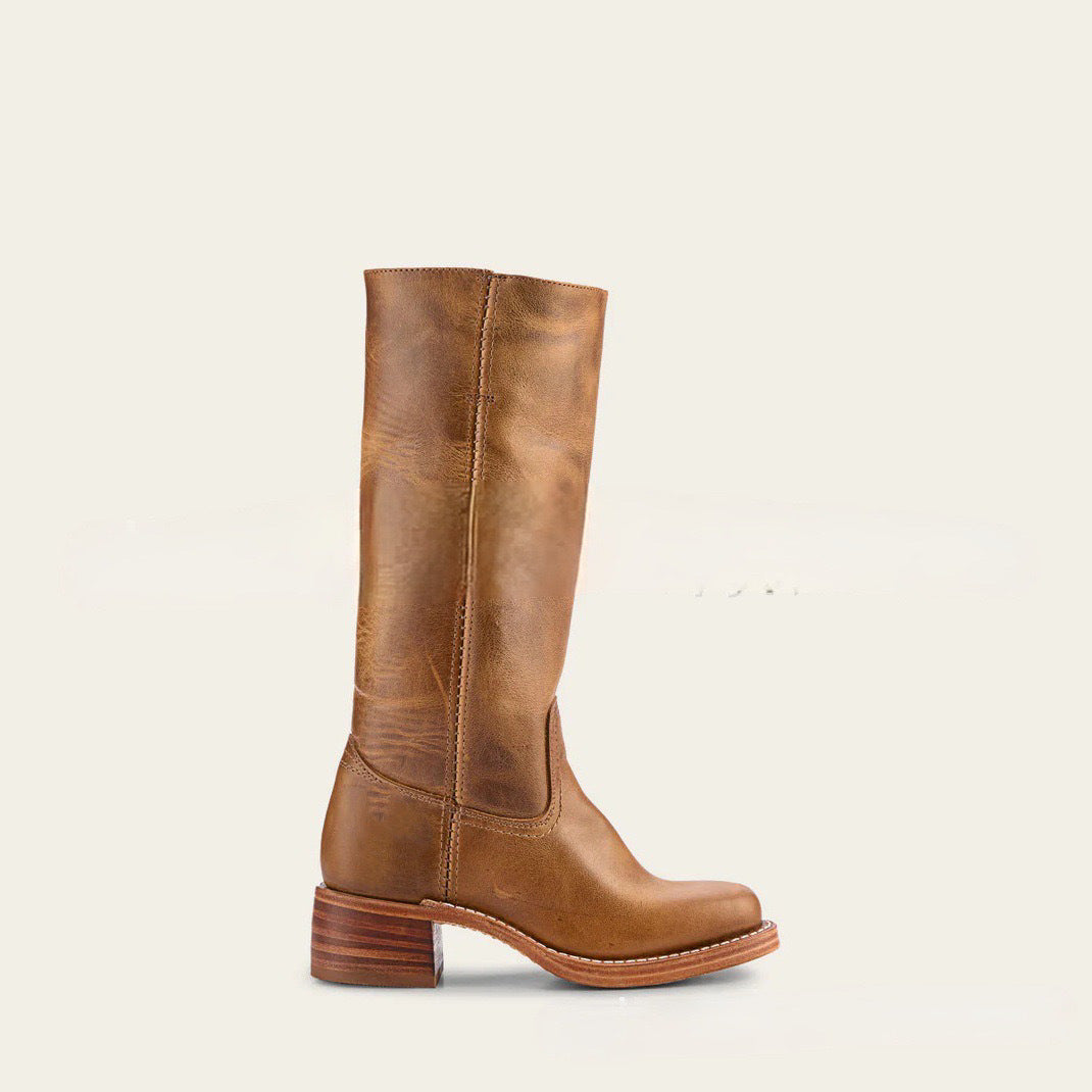 Damen-Lederstiefel im Westernstil mit Blockabsatz