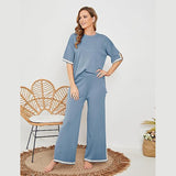 Eleganter Zweiteiler mit Kurzarm Oberteil & Weitbein Hose – Komfortabler Freizeit Look