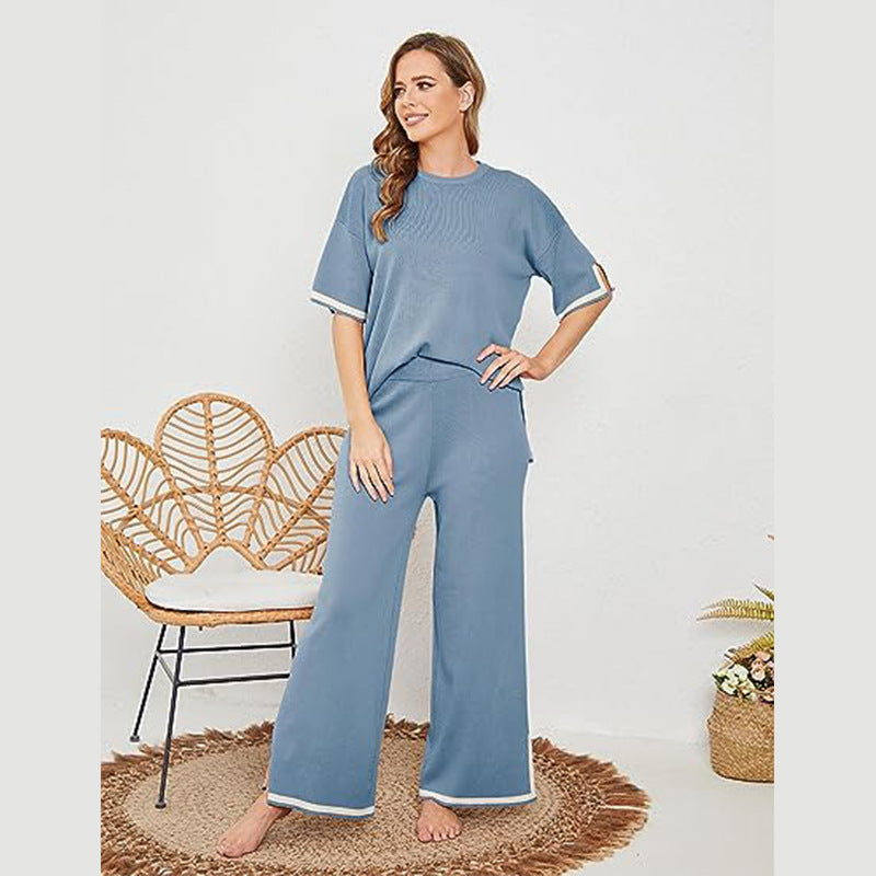 Eleganter Zweiteiler mit Kurzarm Oberteil & Weitbein Hose – Komfortabler Freizeit Look