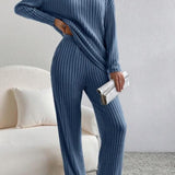 Damen Zweiteiler Strick Set mit V-Ausschnitt und weitem Schnitt