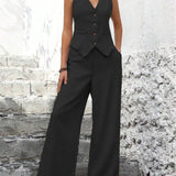 Eleganter Zweiteiler mit Weste und weiter Hose – Stilvoller Look für Alltag & Events