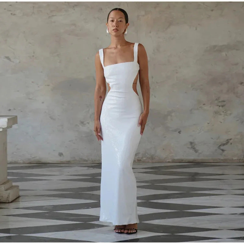 Emilia| Glitzerndes Maxi-Kleid mit Spaghettiträgern