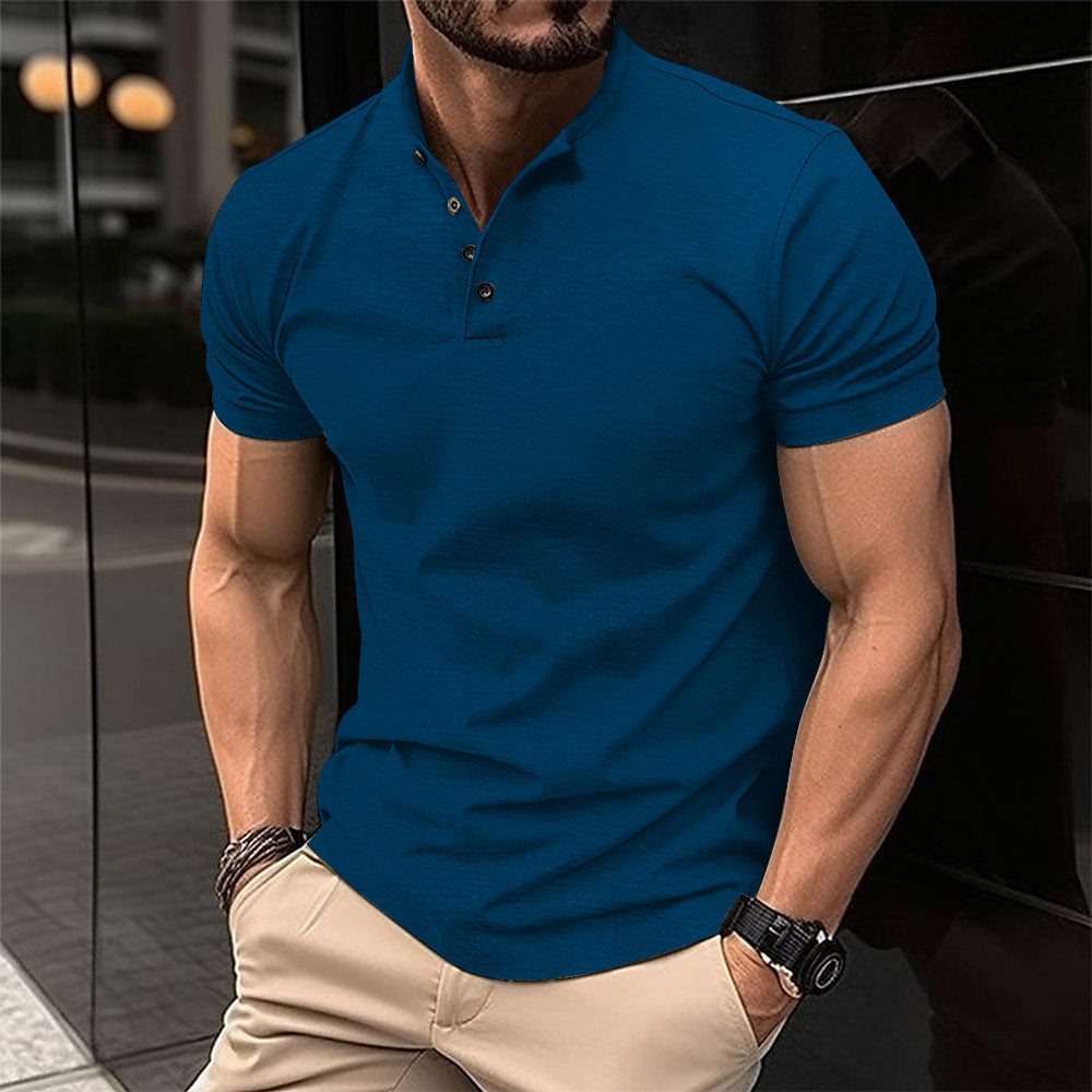Herren Kurzarm Shirt mit Stehkragen und Knopfleiste – Modernes Sommer Design