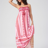 Maxikleid mit Ethno-Muster, Trägern und Schlitz für Damen