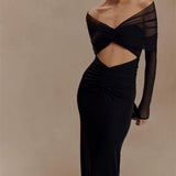 Schulterfreies Maxikleid mit Cut-Out und langen Ärmeln für Damen