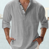 John | Luftiges Leinenhemd mit Henley-Kragen