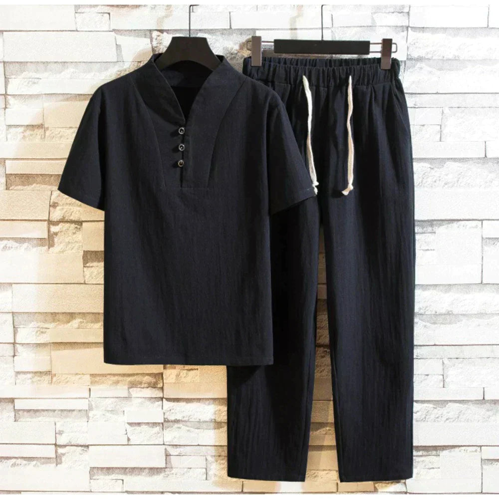 Lässiges Herren-Set mit Henley-Shirt | Top & Hose