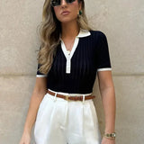 Laura | Stylish Strick Polo Shirt mit Kragen in Slim Fit Zendoo.de
