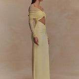 Schulterfreies Maxikleid mit Cut-Out und langen Ärmeln für Damen