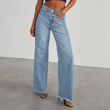 Damen-Weitbein-Jeans in Grau mit Raw-Hem