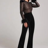Margit | Glitzernder Bodycon Jumpsuit Mit Federn